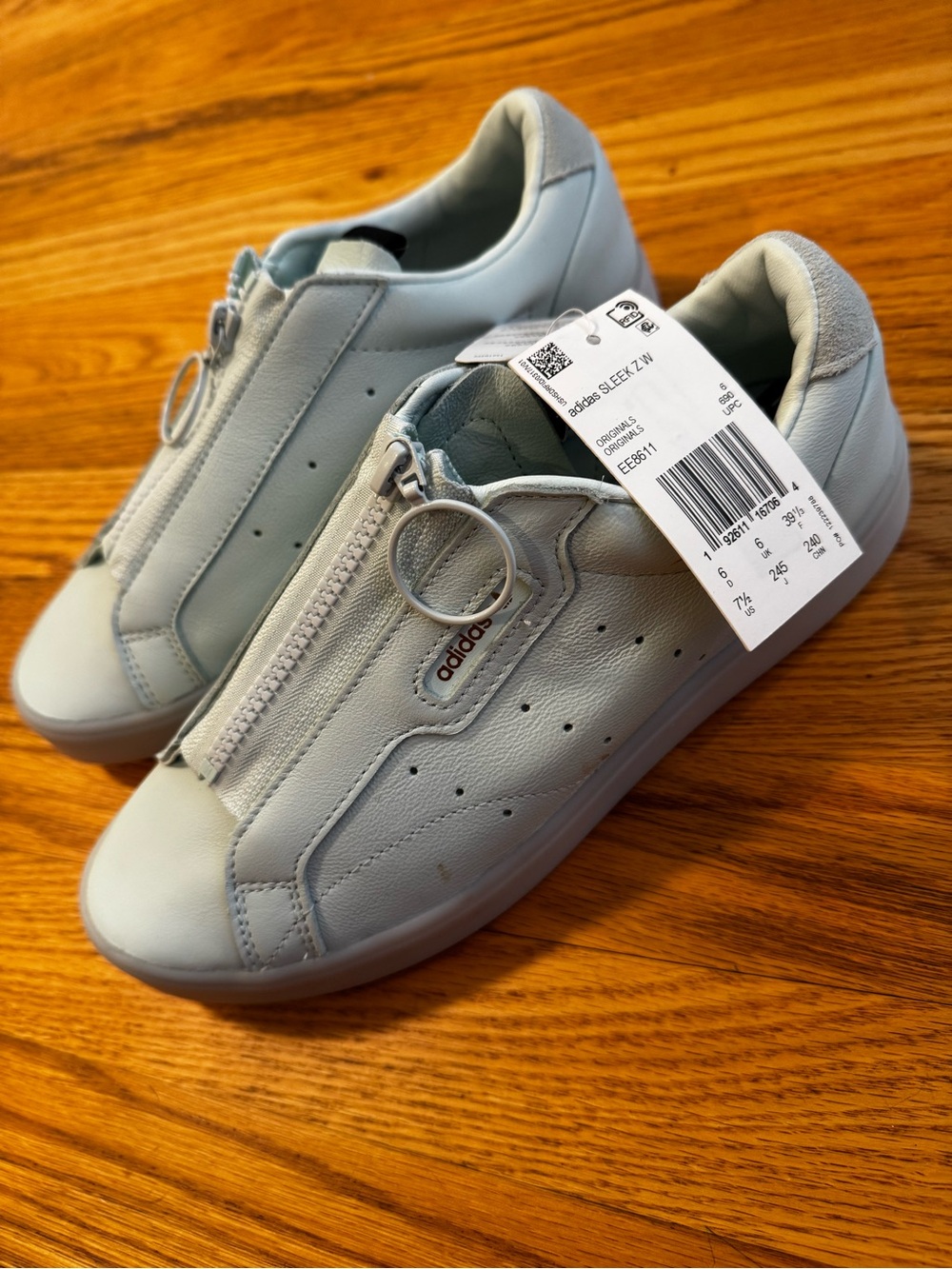 Adidas Sleek Z Ice Mint Green Leather Zip Up Sneakers Womens 7.5 NWT